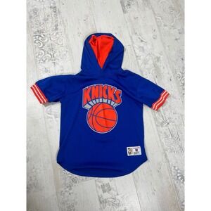 Mitchell & Ness Kids New York Knicks Blue Mesh Short Sleeve Hoodie Jersey Size M